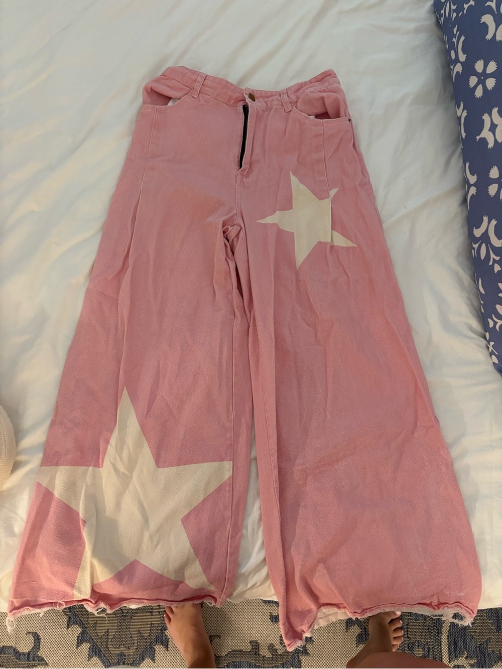 Pink Star Print Wide Leg Jean Pants